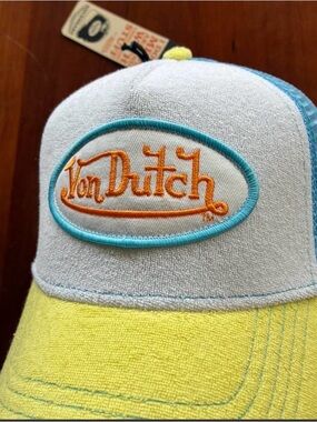 Von Dutch Turquoise & Yellow Trucker Cap with Orange Logo Tag